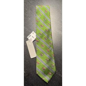 NWT Hickey Freeman Silk Tie Mens Lime Green Flip Flop Sandals Prep Stripe